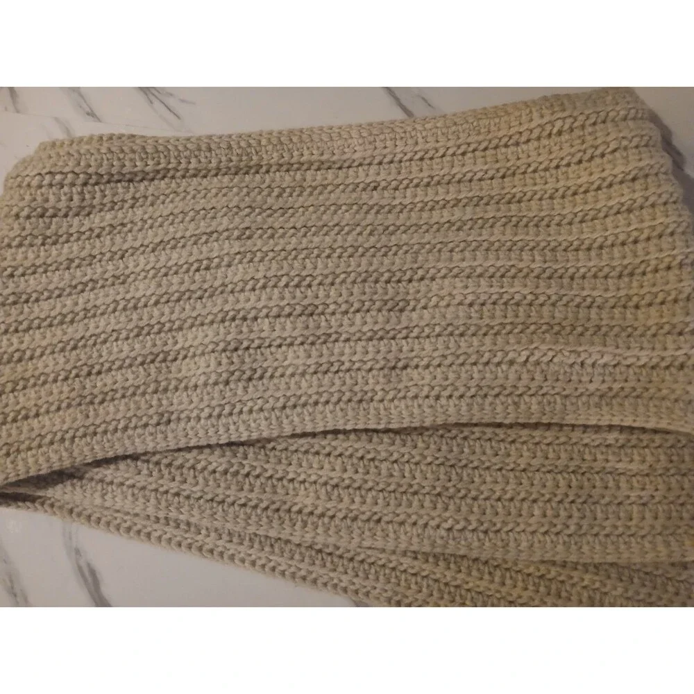 Handmade Cozy Chic Beige Long Scarf Fur Trim 92inch - Picture 3 of 6